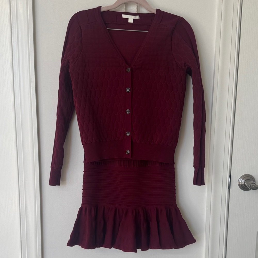 Jonathan Simkhai Burgundy Knit Cardigan and Mini skirt S